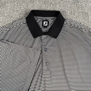 FootJoy Golf Performance Polo Shirt Mens Stretch Black White Stripe Size XXL 2XL